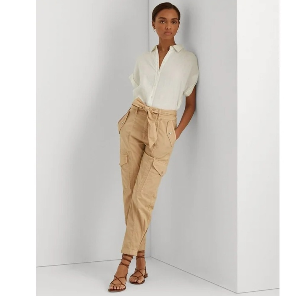 Polo Ralph Lauren Womens Cargo Hi-waist Belt Tie Khakis Pants